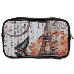 Vintage Clock Blue Butterfly Paris Eiffel Tower Fashion Travel Toiletry Bag (one Side) by chicelegantboutique