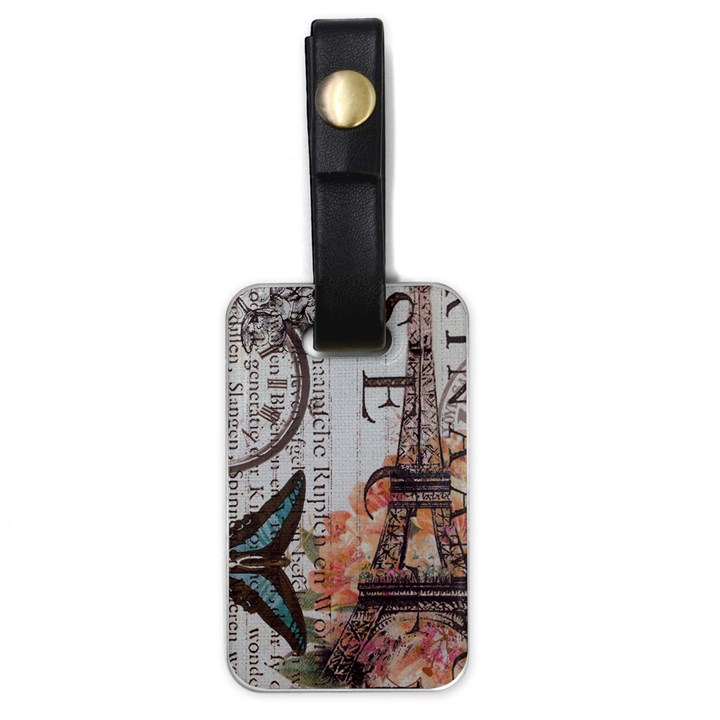 Vintage Clock Blue Butterfly Paris Eiffel Tower Fashion Luggage Tag (One Side)