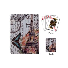 Vintage Clock Blue Butterfly Paris Eiffel Tower Fashion Playing Cards (mini) by chicelegantboutique