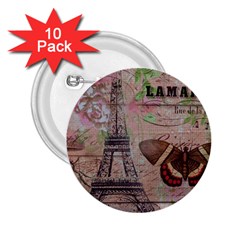 Girly Bee Crown  Butterfly Paris Eiffel Tower Fashion 2 25  Button (10 Pack) by chicelegantboutique