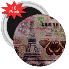 Girly Bee Crown  Butterfly Paris Eiffel Tower Fashion 3  Button Magnet (10 Pack) by chicelegantboutique