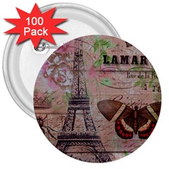 Girly Bee Crown  Butterfly Paris Eiffel Tower Fashion 3  Button (100 Pack) by chicelegantboutique