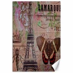 Girly Bee Crown  Butterfly Paris Eiffel Tower Fashion Canvas 12  X 18  (unframed) by chicelegantboutique