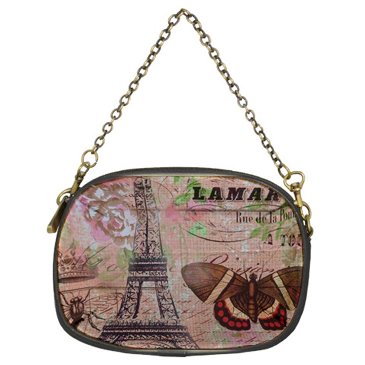 Girly Bee Crown  Butterfly Paris Eiffel Tower Fashion Chain Purse (Two Sided) 