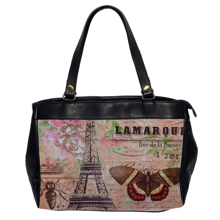 Girly Bee Crown  Butterfly Paris Eiffel Tower Fashion Oversize Office Handbag (Two Sides)