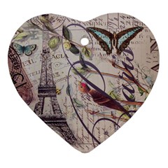 Paris Eiffel Tower Vintage Bird Butterfly French Botanical Art Heart Ornament by chicelegantboutique