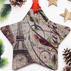 Paris Eiffel Tower Vintage Bird Butterfly French Botanical Art Star Ornament by chicelegantboutique