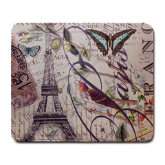 Paris Eiffel Tower Vintage Bird Butterfly French Botanical Art Large Mouse Pad (rectangle) by chicelegantboutique