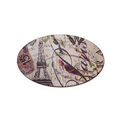 Paris Eiffel Tower Vintage Bird Butterfly French Botanical Art Sticker (oval) by chicelegantboutique