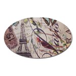 Paris Eiffel Tower Vintage Bird Butterfly French Botanical Art Magnet (Oval) Front