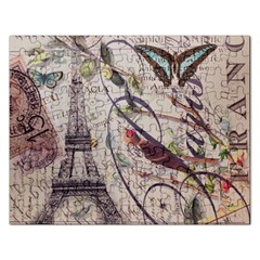 Paris Eiffel Tower Vintage Bird Butterfly French Botanical Art Jigsaw Puzzle (rectangle) by chicelegantboutique