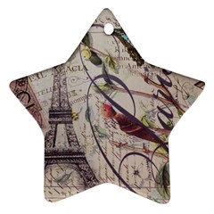 Paris Eiffel Tower Vintage Bird Butterfly French Botanical Art Star Ornament (two Sides) by chicelegantboutique