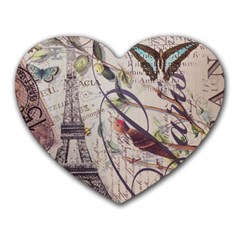 Paris Eiffel Tower Vintage Bird Butterfly French Botanical Art Mouse Pad (heart) by chicelegantboutique