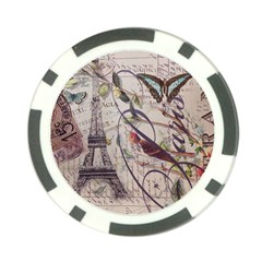 Paris Eiffel Tower Vintage Bird Butterfly French Botanical Art Poker Chip by chicelegantboutique