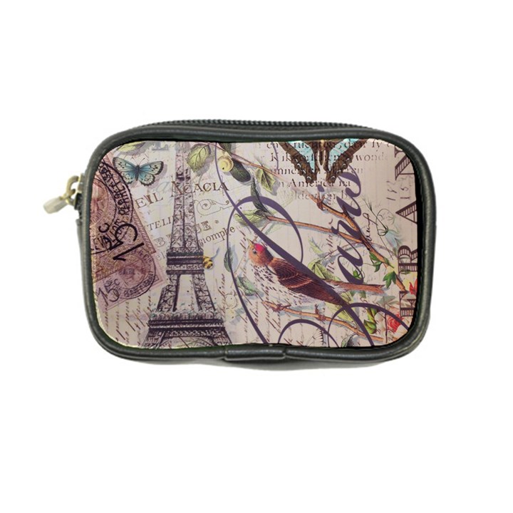 Paris Eiffel Tower Vintage Bird Butterfly French Botanical Art Coin Purse