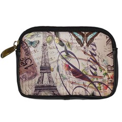 Paris Eiffel Tower Vintage Bird Butterfly French Botanical Art Digital Camera Leather Case by chicelegantboutique