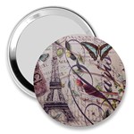 Paris Eiffel Tower Vintage Bird Butterfly French Botanical Art 3  Handbag Mirror Front