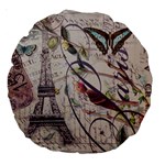 Paris Eiffel Tower Vintage Bird Butterfly French Botanical Art 18  Premium Round Cushion  Back