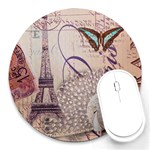 White Peacock Paris Eiffel Tower Vintage Bird Butterfly French Botanical Art 8  Mouse Pad (Round) Front