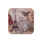 White Peacock Paris Eiffel Tower Vintage Bird Butterfly French Botanical Art Drink Coaster (Square) Front