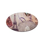 White Peacock Paris Eiffel Tower Vintage Bird Butterfly French Botanical Art Sticker (Oval) Front