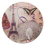 White Peacock Paris Eiffel Tower Vintage Bird Butterfly French Botanical Art Magnet 5  (Round) Front