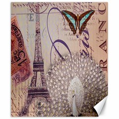 White Peacock Paris Eiffel Tower Vintage Bird Butterfly French Botanical Art Canvas 20  X 24  (unframed) by chicelegantboutique