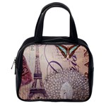 White Peacock Paris Eiffel Tower Vintage Bird Butterfly French Botanical Art Classic Handbag (One Side) Front