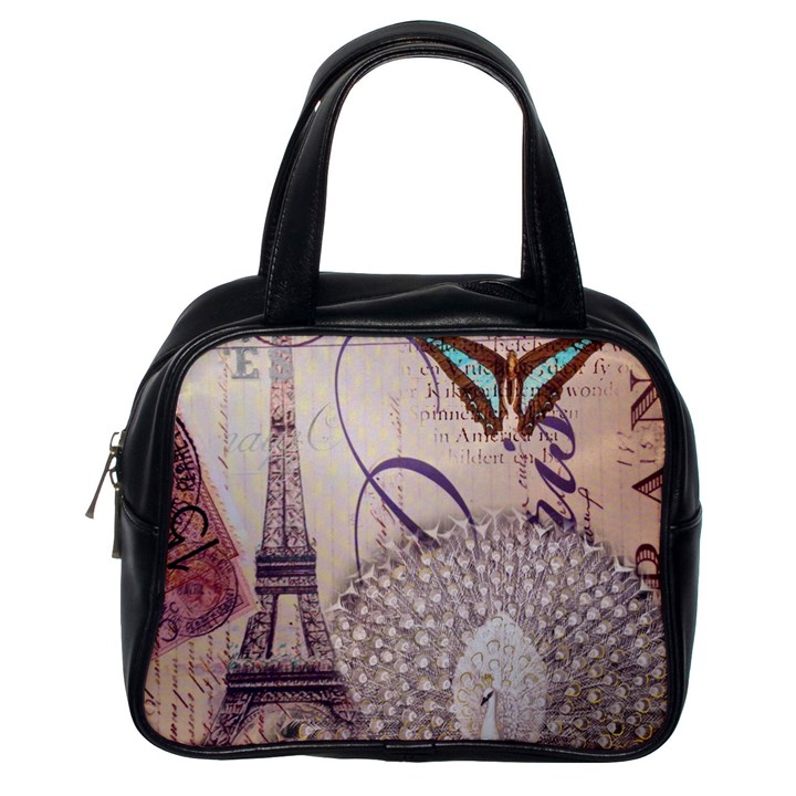 White Peacock Paris Eiffel Tower Vintage Bird Butterfly French Botanical Art Classic Handbag (One Side)