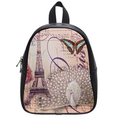 White Peacock Paris Eiffel Tower Vintage Bird Butterfly French Botanical Art School Bag (small) by chicelegantboutique