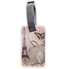 White Peacock Paris Eiffel Tower Vintage Bird Butterfly French Botanical Art Luggage Tag (one Side) by chicelegantboutique