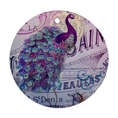 French Scripts  Purple Peacock Floral Paris Decor Round Ornament by chicelegantboutique