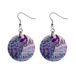 French Scripts  Purple Peacock Floral Paris Decor Mini Button Earrings Front