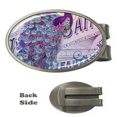 French Scripts  Purple Peacock Floral Paris Decor Money Clip (oval) by chicelegantboutique