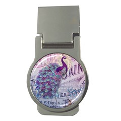 French Scripts  Purple Peacock Floral Paris Decor Money Clip (round) by chicelegantboutique