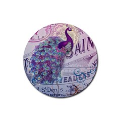 French Scripts  Purple Peacock Floral Paris Decor Drink Coaster (round) by chicelegantboutique