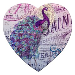 French Scripts  Purple Peacock Floral Paris Decor Jigsaw Puzzle (heart)