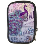 French Scripts  Purple Peacock Floral Paris Decor Compact Camera Leather Case Front