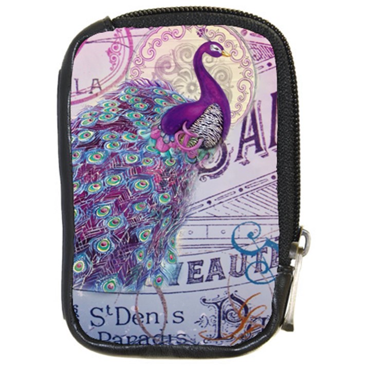 French Scripts  Purple Peacock Floral Paris Decor Compact Camera Leather Case