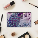 French Scripts  Purple Peacock Floral Paris Decor Cosmetic Bag (Small) Front