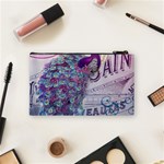 French Scripts  Purple Peacock Floral Paris Decor Cosmetic Bag (Small) Back