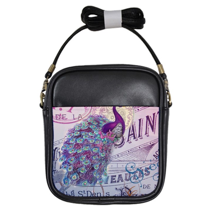 French Scripts  Purple Peacock Floral Paris Decor Girl s Sling Bag