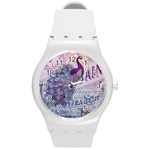 French Scripts  Purple Peacock Floral Paris Decor Plastic Sport Watch (Medium) Front