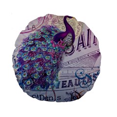 French Scripts  Purple Peacock Floral Paris Decor 15  Premium Round Cushion  by chicelegantboutique