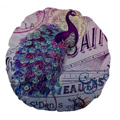 French Scripts  Purple Peacock Floral Paris Decor 18  Premium Round Cushion  by chicelegantboutique