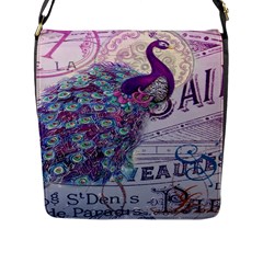 French Scripts  Purple Peacock Floral Paris Decor Flap Closure Messenger Bag (large) by chicelegantboutique