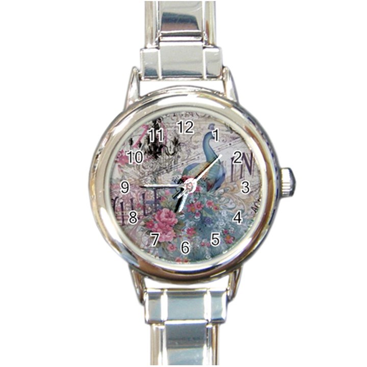 French Vintage Chandelier Blue Peacock Floral Paris Decor Round Italian Charm Watch