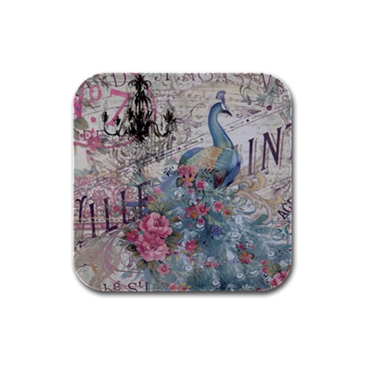 French Vintage Chandelier Blue Peacock Floral Paris Decor Drink Coasters 4 Pack (Square)