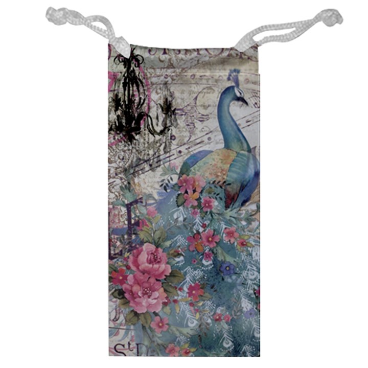 French Vintage Chandelier Blue Peacock Floral Paris Decor Jewelry Bag