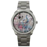 French Vintage Chandelier Blue Peacock Floral Paris Decor Sport Metal Watch Front